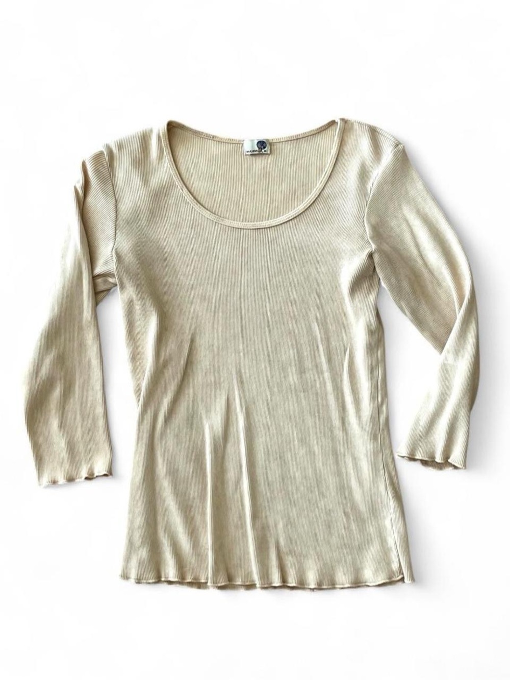 One World Cream Scoop Neck Ribbed Long-Sleeve Top